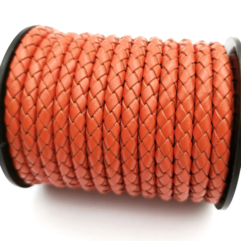 6.0mm Round Orange Braided Leather Bolo Cord Bracelet Making Jewelry Crafts Beading Strap