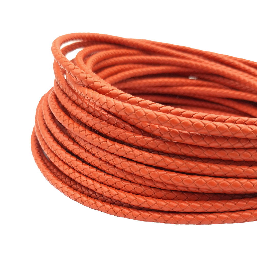 6.0mm Round Orange Braided Leather Bolo Cord Bracelet Making Jewelry Crafts Beading Strap