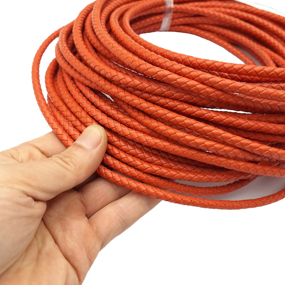 6.0mm Round Orange Braided Leather Bolo Cord Bracelet Making Jewelry Crafts Beading Strap