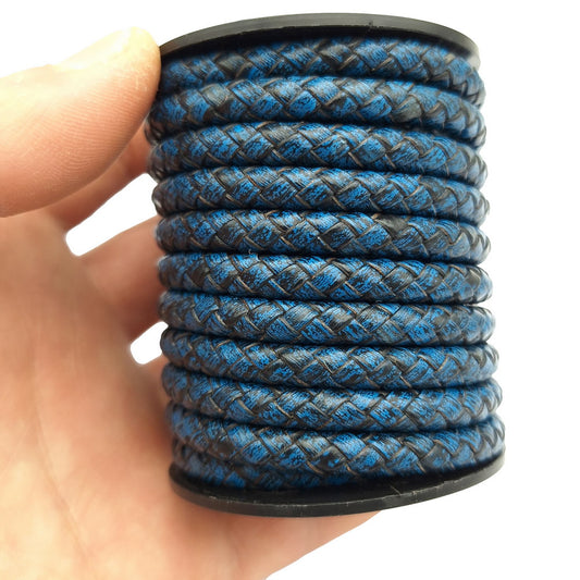 Cordon en cuir tressé bleu royal en détresse, bracelet Bolo rond de 6 mm pour la fabrication de bracelets