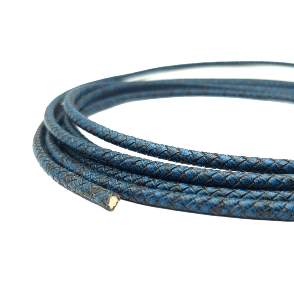 Distressed Royal Blue Braided Leather Cord Leather Bolo Strap 6mm Round for Bracelet Making