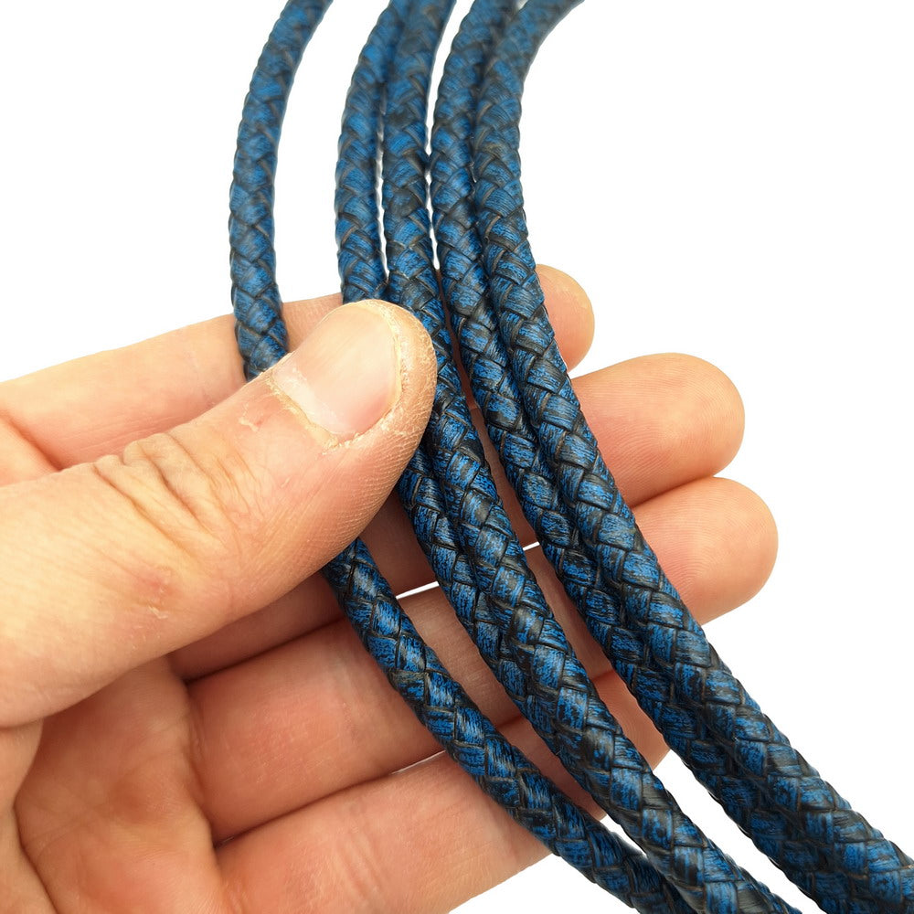 Distressed Royal Blue Braided Leather Cord Leather Bolo Strap 6mm Round for Bracelet Making