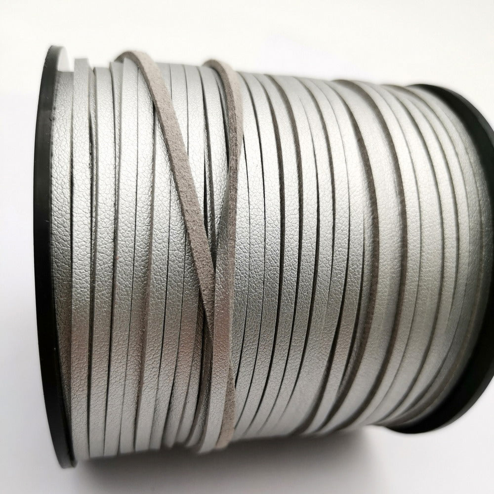 ShapesbyX 100 yards/Roll 2.8mm Metallic Silver Faux Suede Leather Cords for Jewelry Making in Bracelet Necklace Pendant