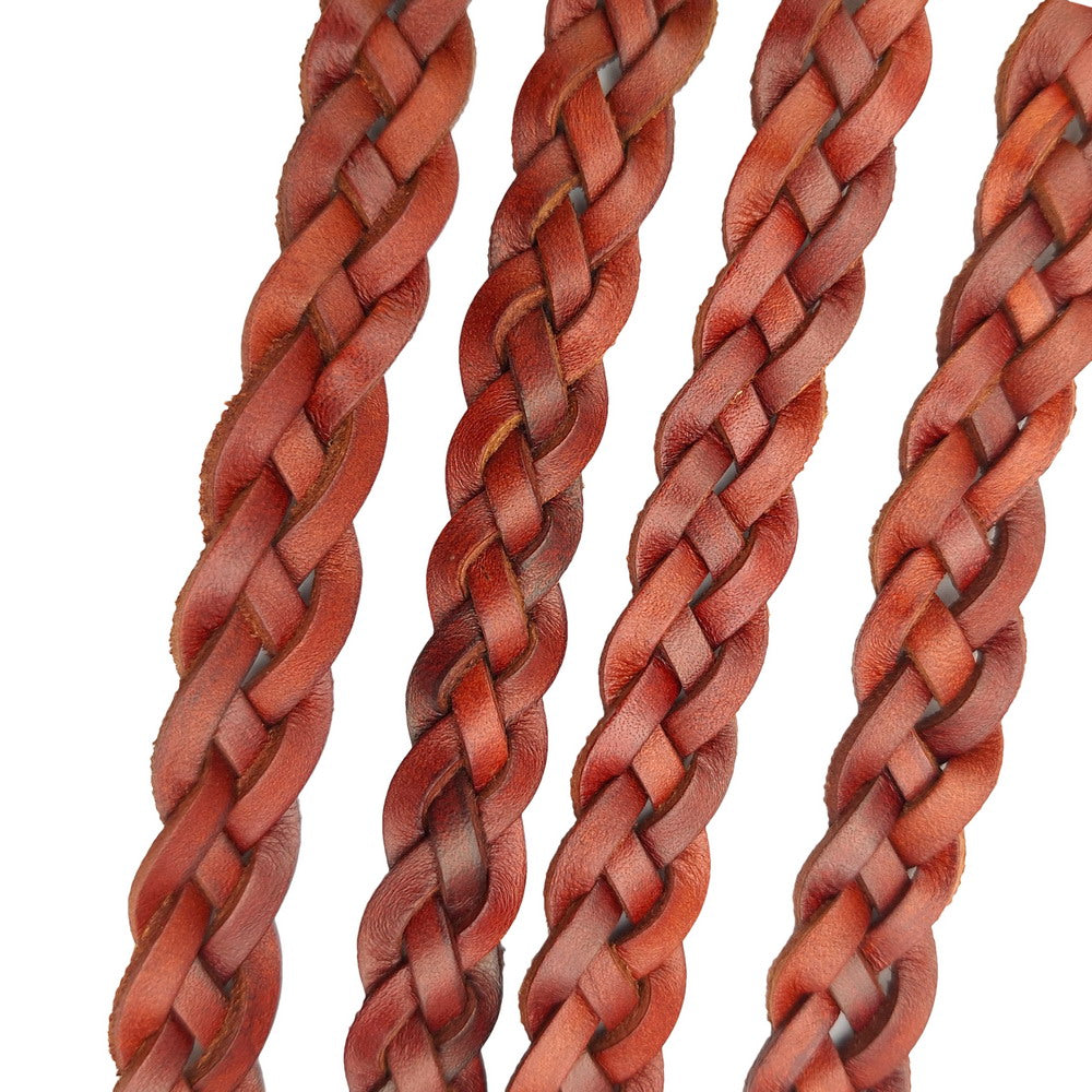 ShapesbyX 1 Yard 14mmx4mm Distressed Brown Braided Leather Strip for Jewelry Making, Ties or Décor