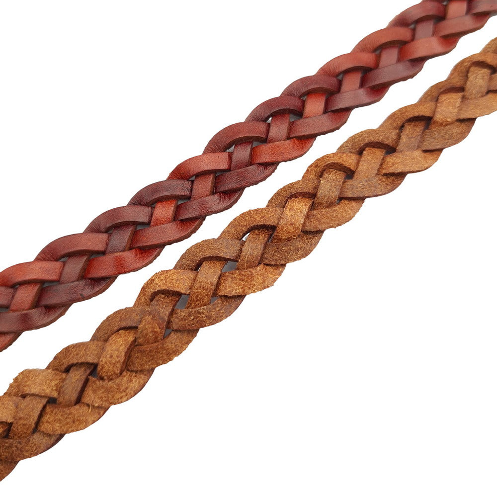 ShapesbyX 1 Yard 14mmx4mm Distressed Brown Braided Leather Strip for Jewelry Making, Ties or Décor