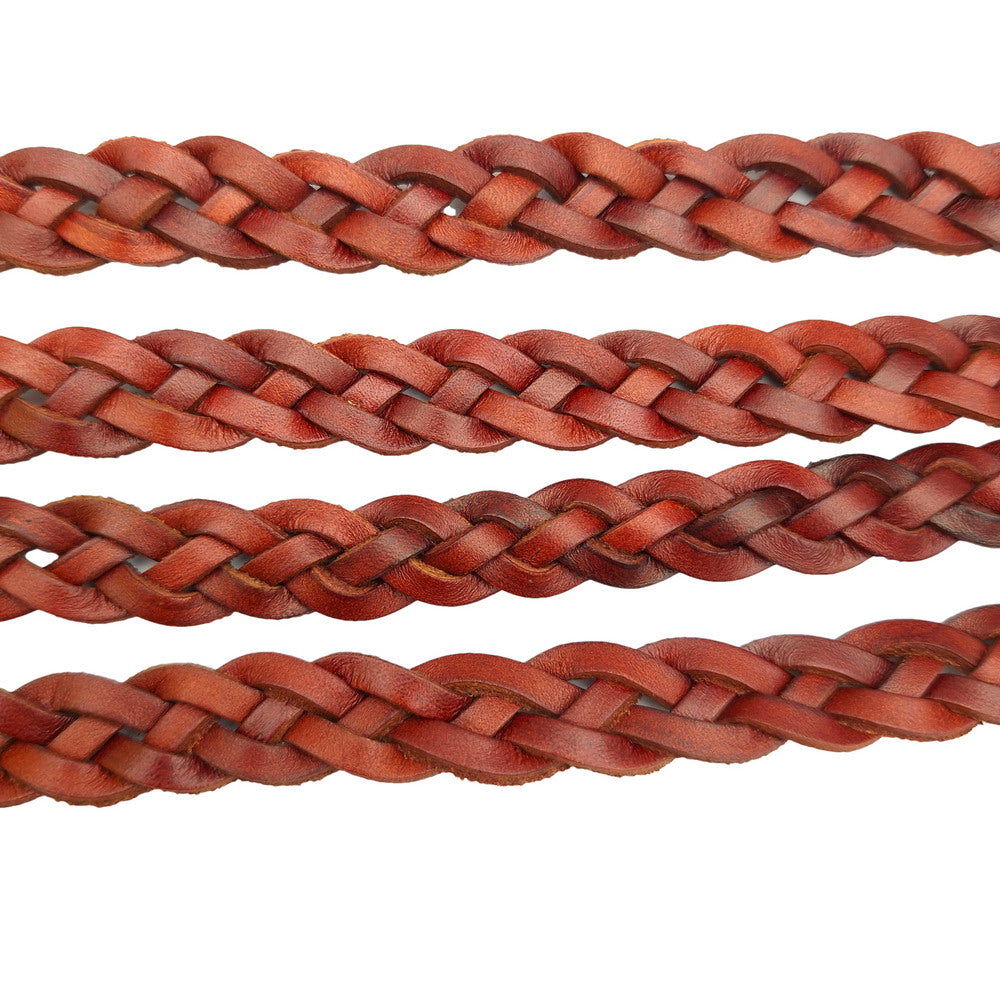 ShapesbyX 1 Yard 14mmx4mm Distressed Brown Braided Leather Strip for Jewelry Making, Ties or Décor