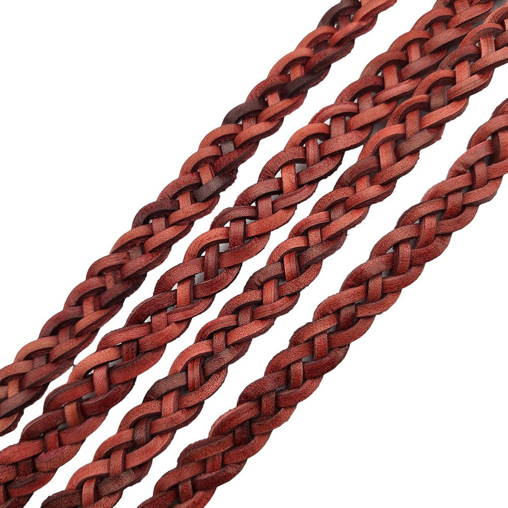 1 Yard 12mmx4mm Distressed Red Brown Braided Leather Strip for Jewelry Making, Ties or Dog leash