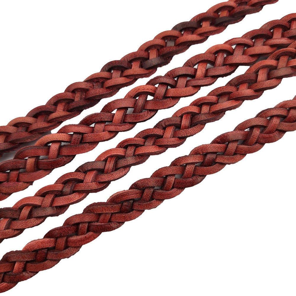 1 Yard 12mmx4mm Distressed Red Brown Braided Leather Strip for Jewelry Making, Ties or Dog leash