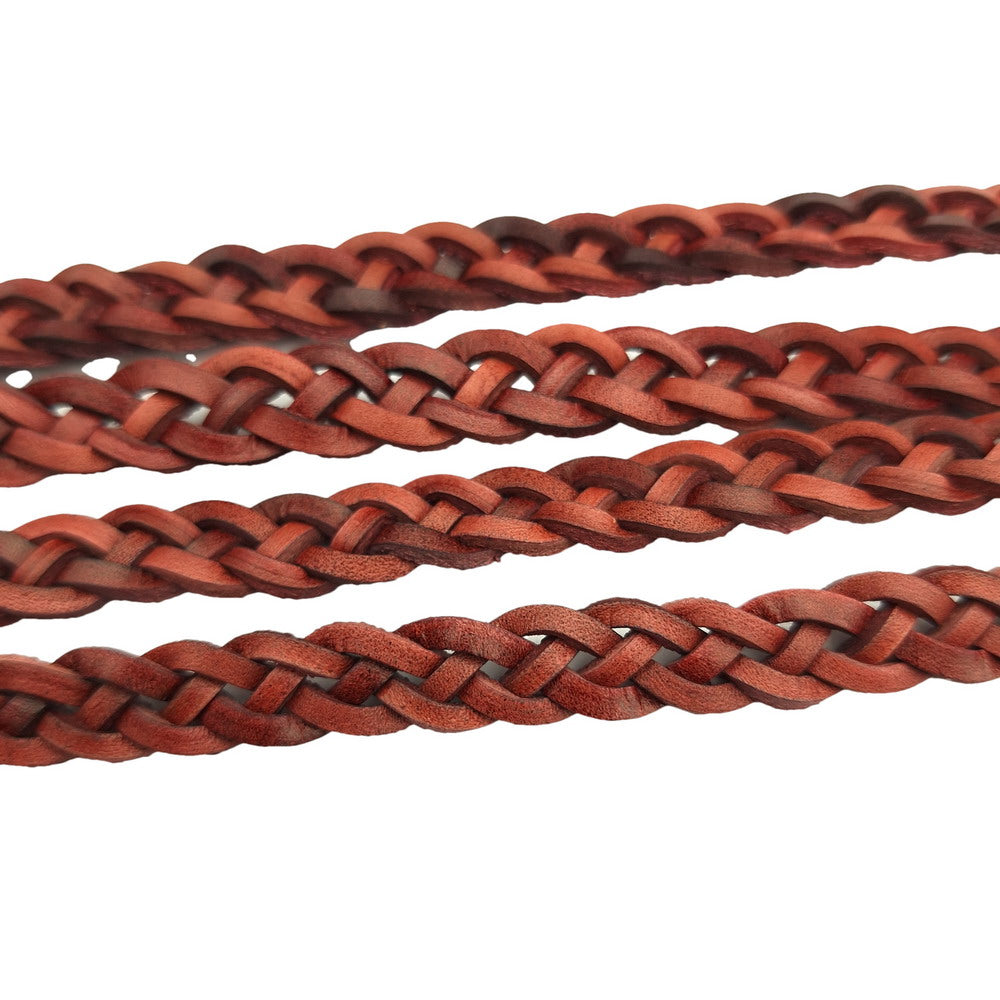 1 Yard 12mmx4mm Distressed Red Brown Braided Leather Strip for Jewelry Making, Ties or Dog leash