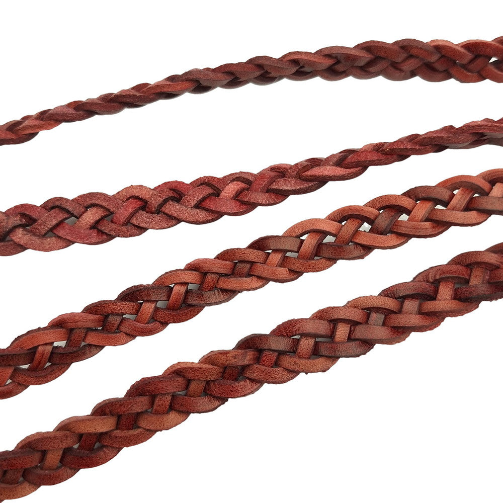 1 Yard 12mmx4mm Distressed Red Brown Braided Leather Strip for Jewelry Making, Ties or Dog leash