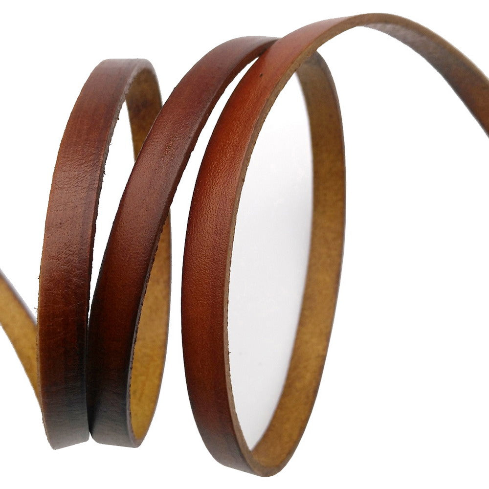 ShapesbyX-8mm Flat Leather Cord 8x2mm Leather Strip Genuine Leather Band Distressed Dark Brown