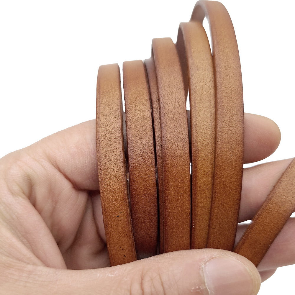 ShapesbyX-8mm Flat Leather Cord 8x2mm Leather Strip Genuine Leather Band Tan Natural
