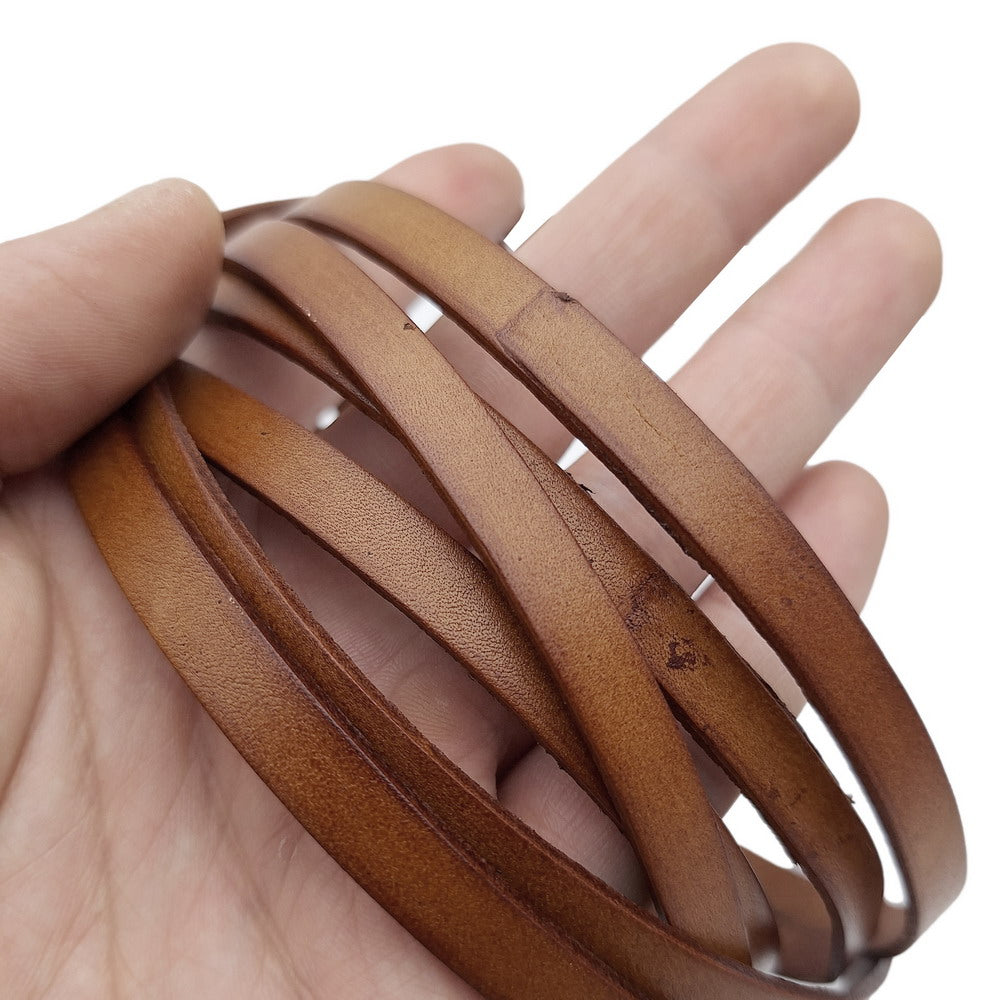 ShapesbyX-8mm Flat Leather Cord 8x2mm Leather Strip Genuine Leather Band Distressed Dark Brown