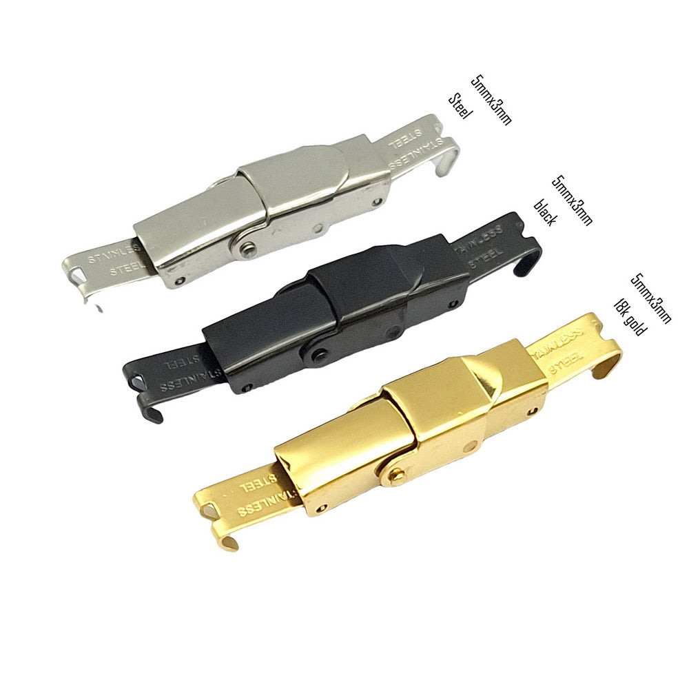 ShapesbyX 18K Gold/Black Stainless Steel Silicon Watchband Claw Clasps 5mmx3mm 10mmx3mm Bracelet Making End