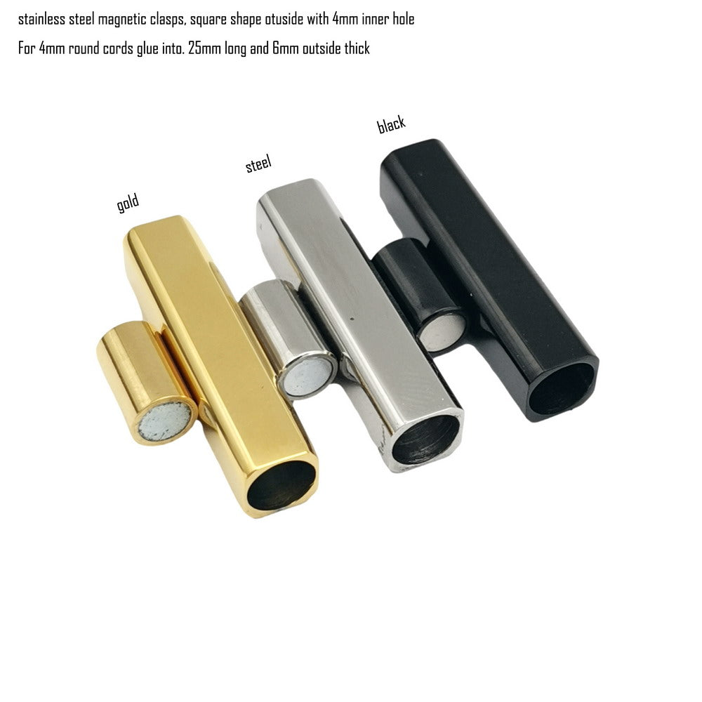 Fermoirs magnétiques en acier inoxydable, trou intérieur de 4mm/3mm, pour la fabrication de bijoux, extrémité de cordon en cuir de forme carrée