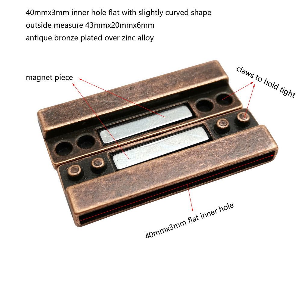 ShapesbyX-Antique Copper Flat Magnetic Clasps 40mmx2mm Hole Leather Cord GLue in