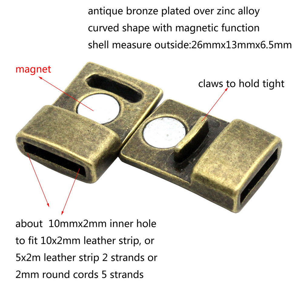 3 Pieces Bracelet Clasps and Closure Flat 10mmx2mm Inner hole Magnetic End Antique Copper