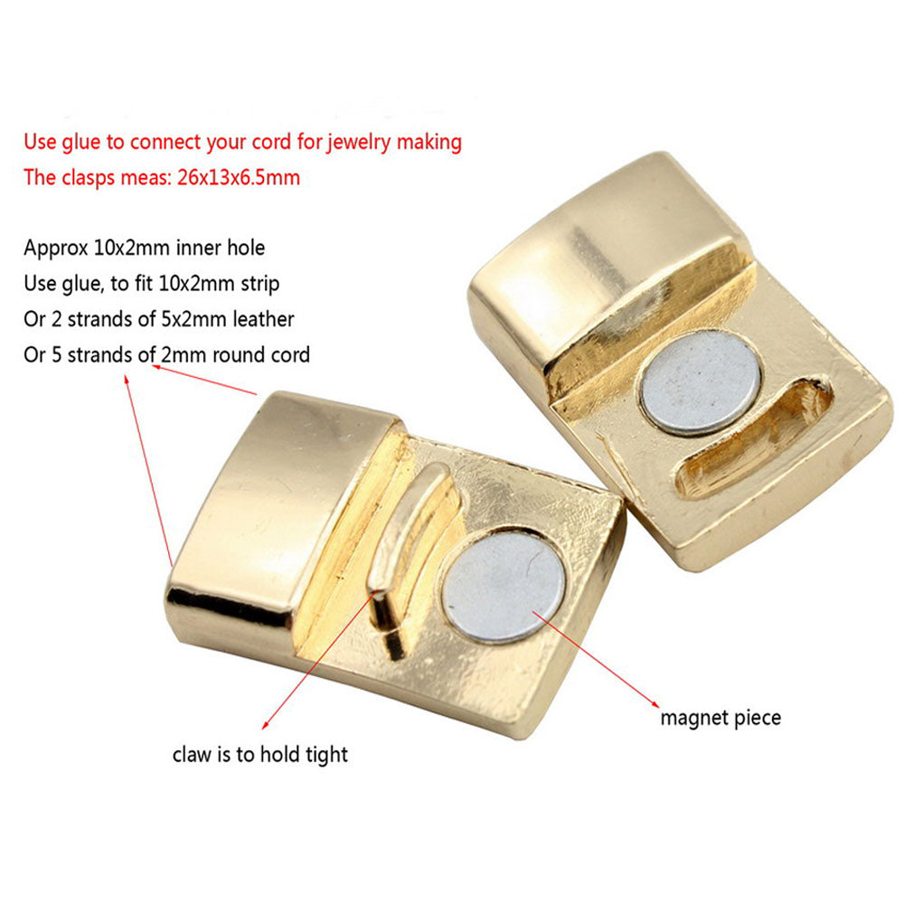 3 Pieces Gold Bracelet Clasps and Closure Flat 10mmx2mm Inner hole Magnetic End