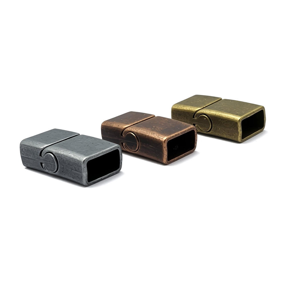 Bronze/Copper Square Shape Licorice Leather Cord Ends, Magnetic Clasp (12mmx6mm Inner)