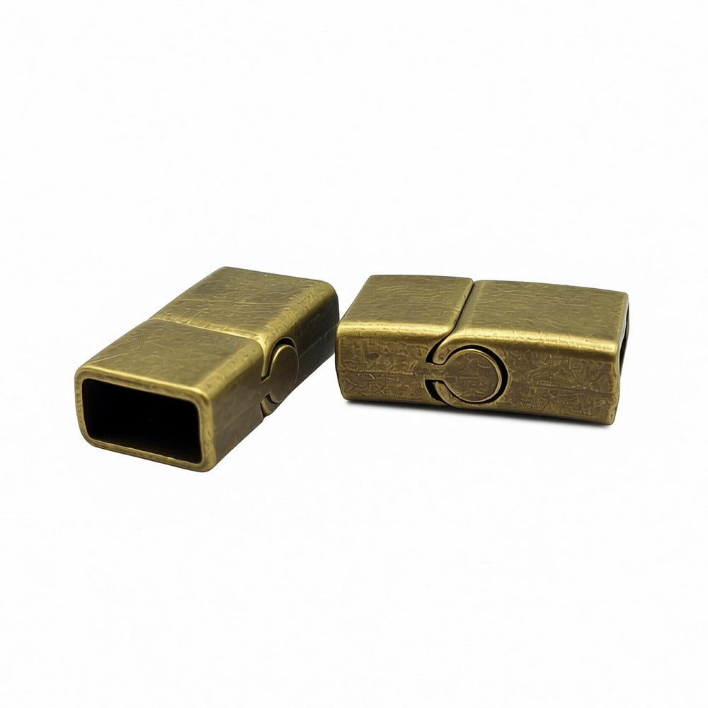 Bronze/Copper Square Shape Licorice Leather Cord Ends, Magnetic Clasp (12mmx6mm Inner)