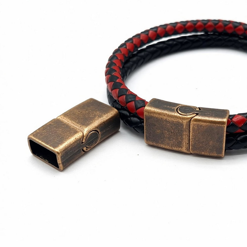 Bronze/Copper Square Shape Licorice Leather Cord Ends, Magnetic Clasp (12mmx6mm Inner)