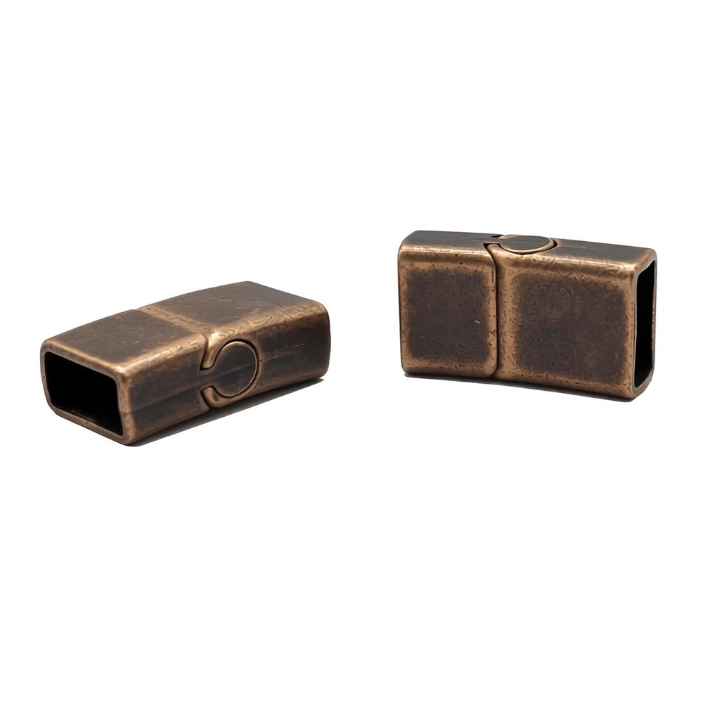 Bronze/Copper Square Shape Licorice Leather Cord Ends, Magnetic Clasp (12mmx6mm Inner)