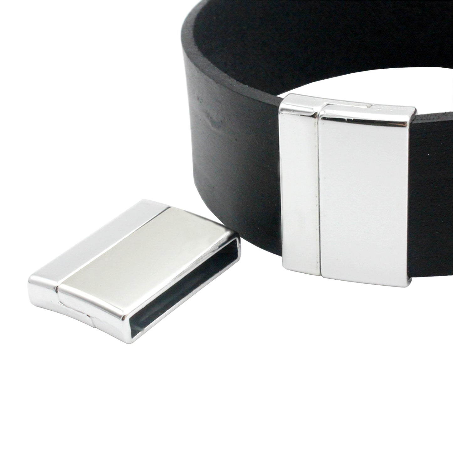 shapesbyX-3 Pieces Flat Magnetic Clasps and Clips 25mmx3mm Inner Hole,Strong Magnet Bracelet End Leather Strap Glue In