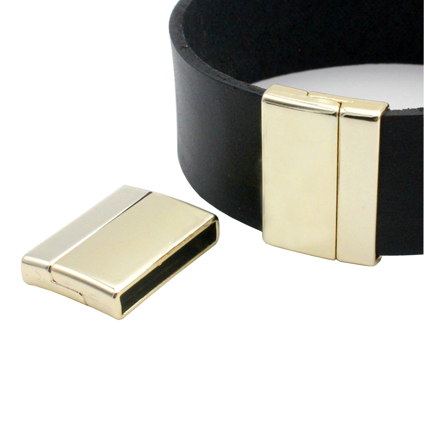 Fermoirs magnétiques et fermeture à trou intérieur de 25mm x 3mm, pour la fabrication de bracelets, extrémité de cordon en cuir plat, argent/or