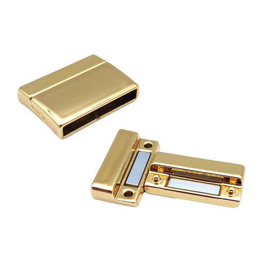 Fermoirs magnétiques et fermeture à trou intérieur de 25mm x 3mm, pour la fabrication de bracelets, extrémité de cordon en cuir plat, argent/or