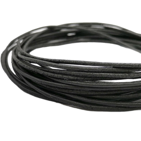 ShapesbyX Rustikales Schwarz, 5 Yards, 2,0 mm, runde Echtlederschnüre, Rindsleder, hergestellt für die Schmuckherstellung in Armbändern und Halsketten