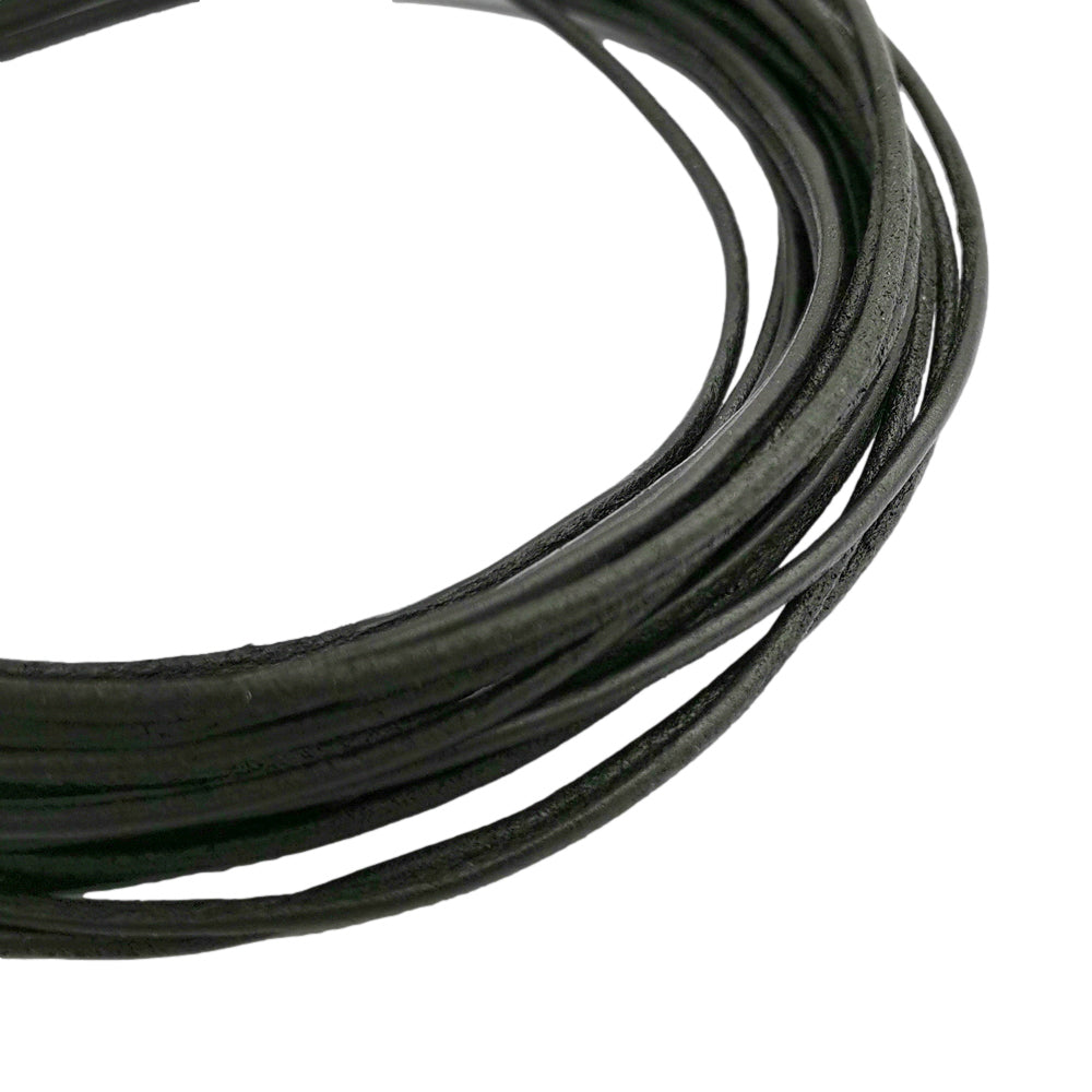 ShapesbyX Rustic Black 5 Yards 2.0mm Round Real Leather Cords Cowhide Leather Made for Jewelry Making in Bracelet Necklace