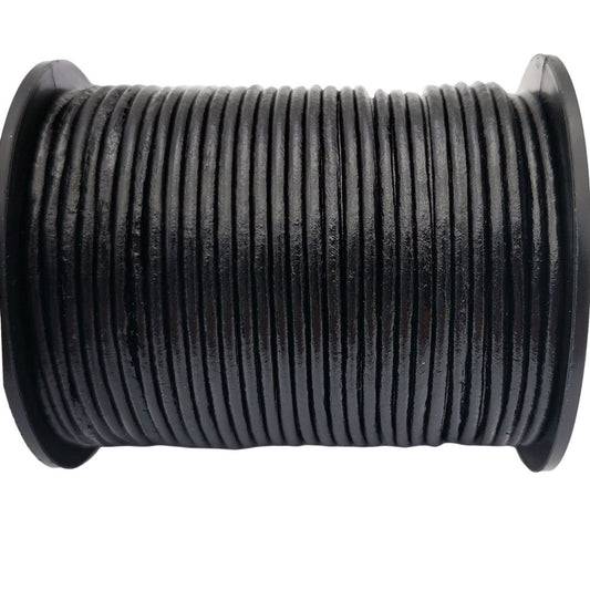 ShapesbyX Cordons ronds en cuir véritable noir de 2 mm pour la fabrication de bijoux en collier, bracelet et pendentif