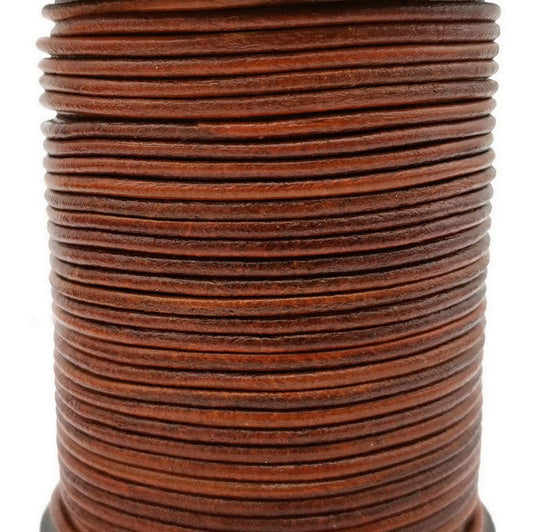 ShapesbyX Distressed Brown 5 Yards 2mm Round Genuine Leather Strap Cord