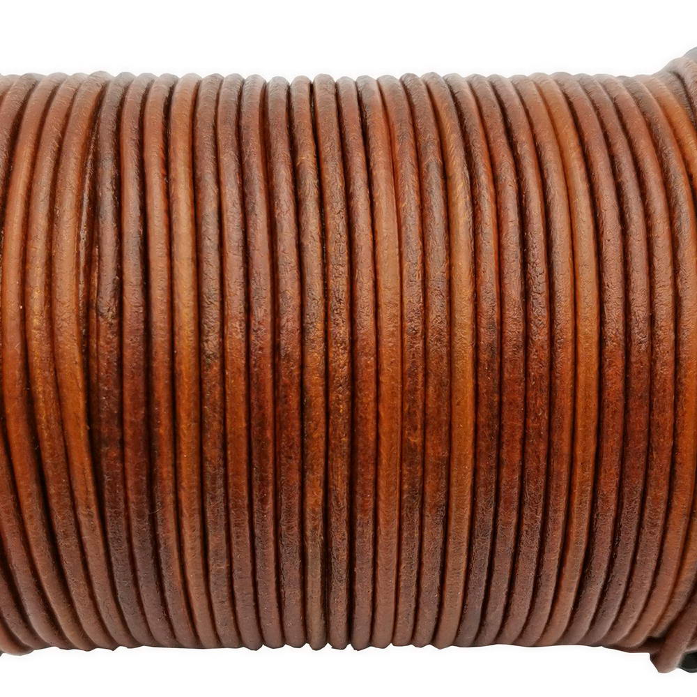 ShapesbyX Distressed Brown 5 Yards 2 mm rundes Echtlederband