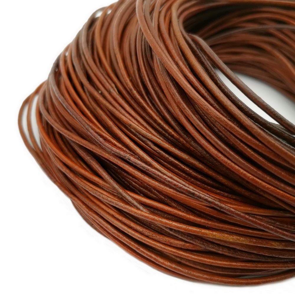 ShapesbyX Cordon rond en cuir véritable marron vieilli 4,6 m 2 mm