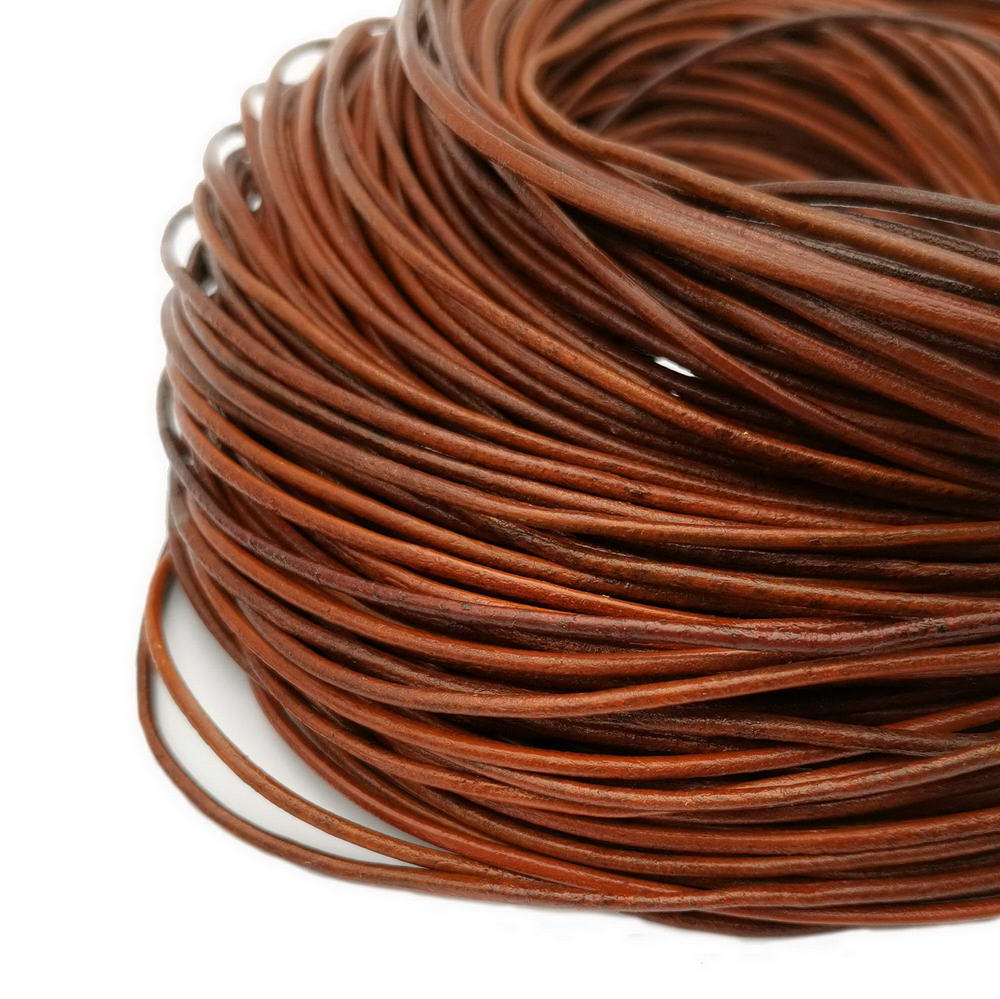 ShapesbyX Distressed Brown 5 Yards 2mm Round Genuine Leather Strap Cord