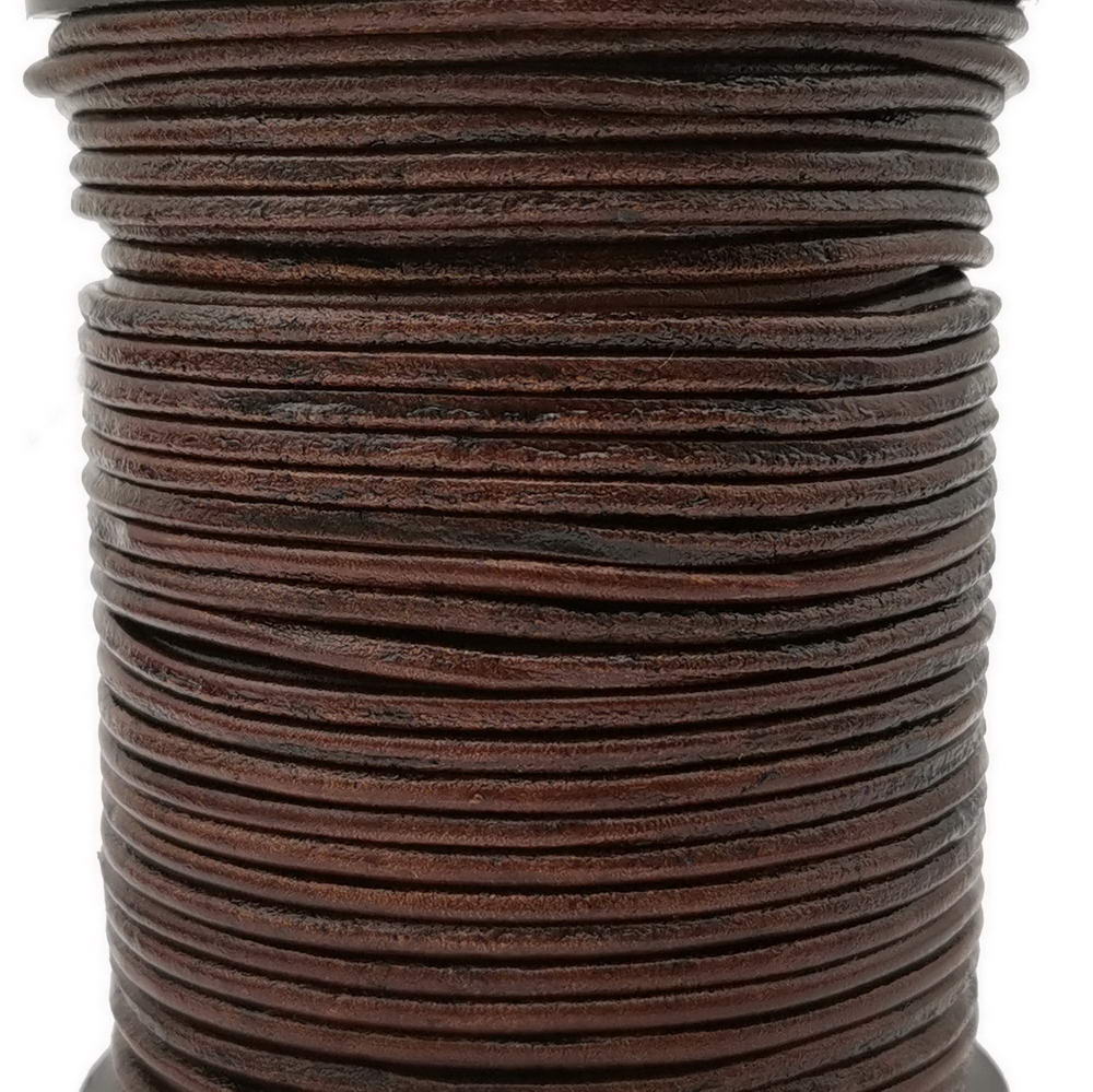 ShapesbyX Distressed Dark Brown 2 mm runde Echtlederschnüre, Lederband, Schmuckherstellung in Halskette, Armband, Anhänger