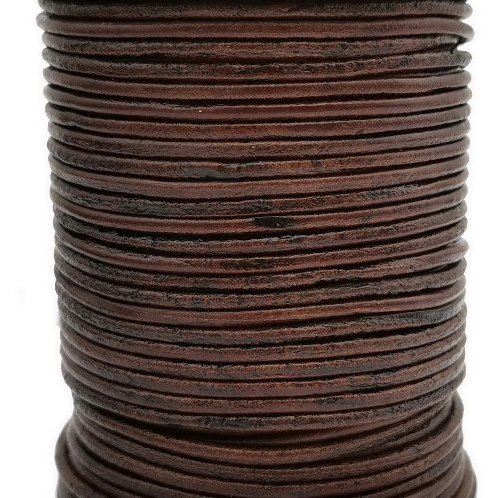 ShapesbyX Distressed Dark Brown 2 mm runde Echtlederschnüre, Lederband, Schmuckherstellung in Halskette, Armband, Anhänger