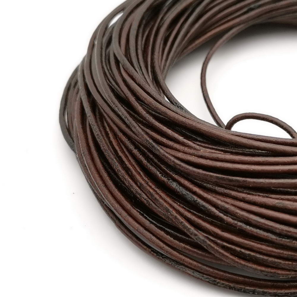 ShapesbyX – cordons ronds en cuir véritable, marron foncé vieilli, 2mm, bracelet en cuir, fabrication de bijoux, collier, Bracelet, pendentif
