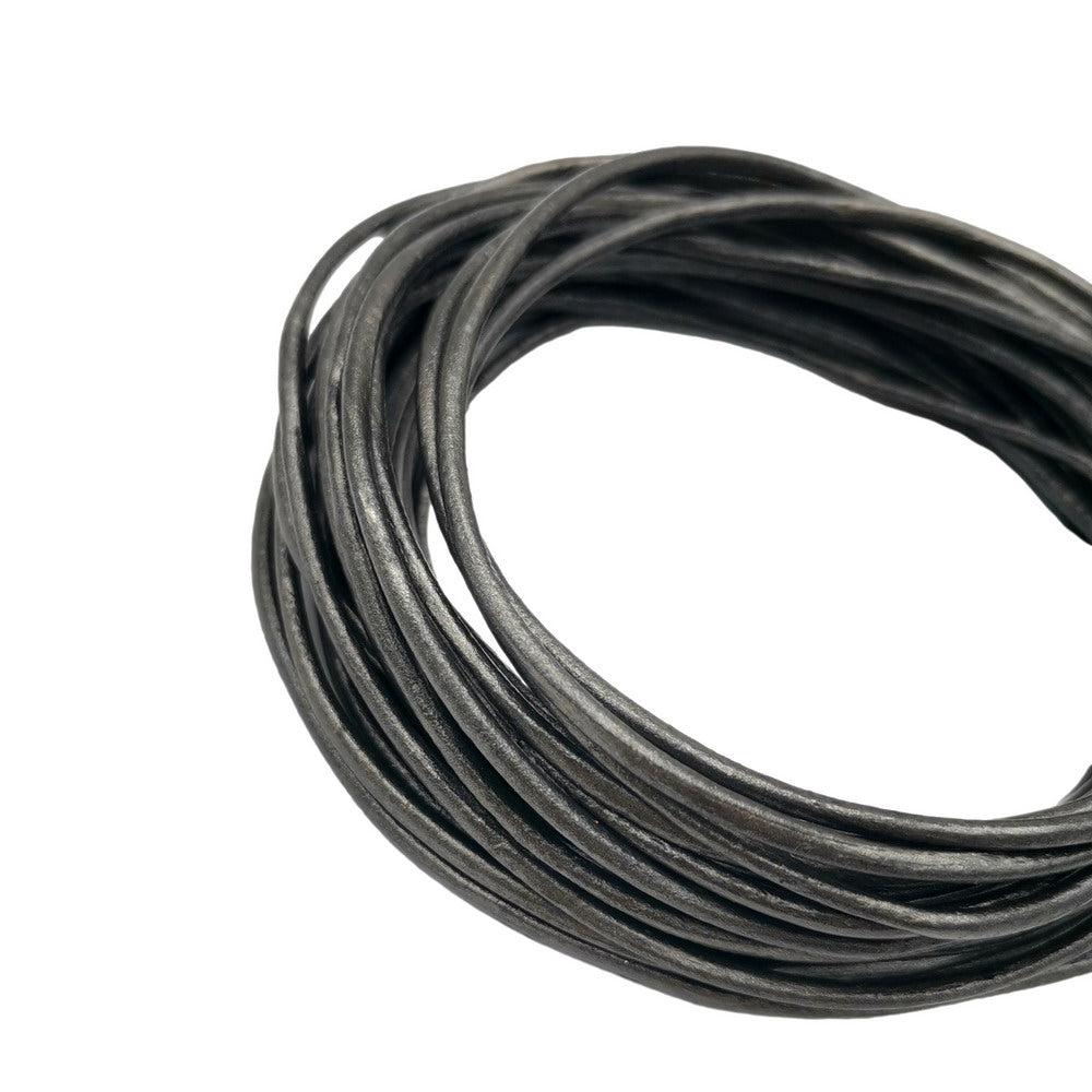 shapesbyX-5 Yards 2mm Metallic Dark Gray Leather Cords Genuine Leather Strap for Necklace Pendant