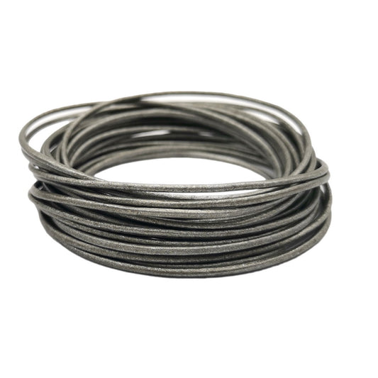 shapesbyX-5 Yards 2mm Metallic Gray Leather Cords Genuine Leather Strap for Necklace Pendant