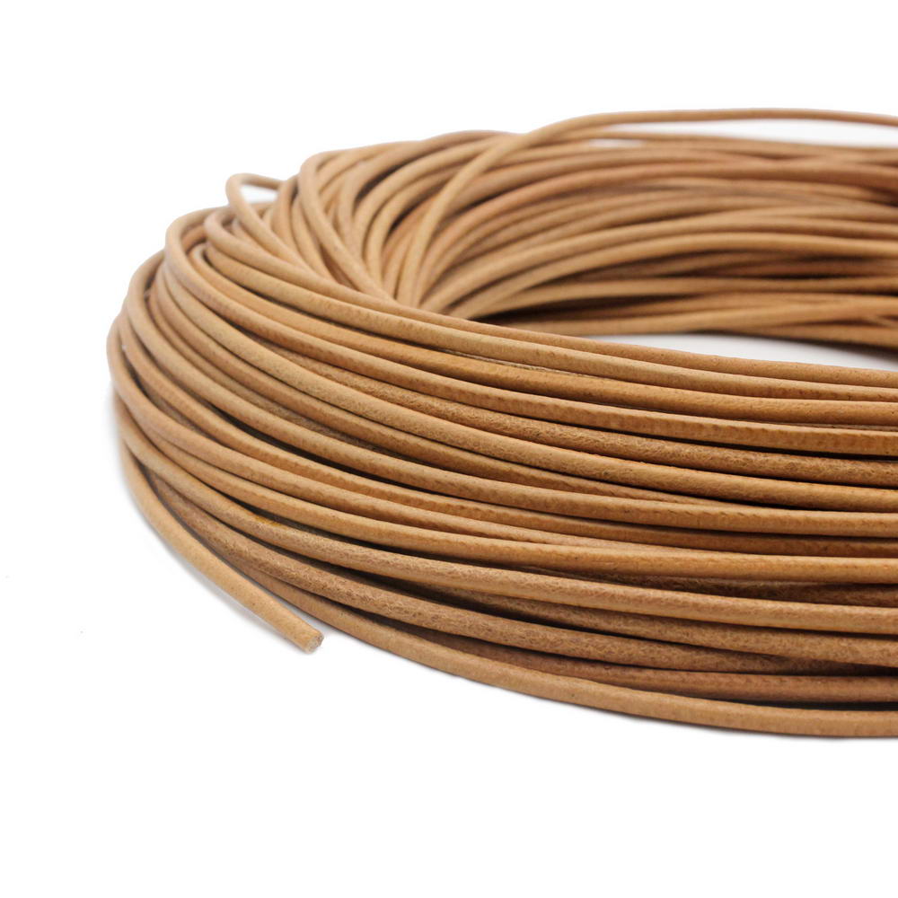 shapesbyX-10 Yards Tan Natural Round Leather Cord 1.5mm Diameter Leather Strap Genuine Cowhide