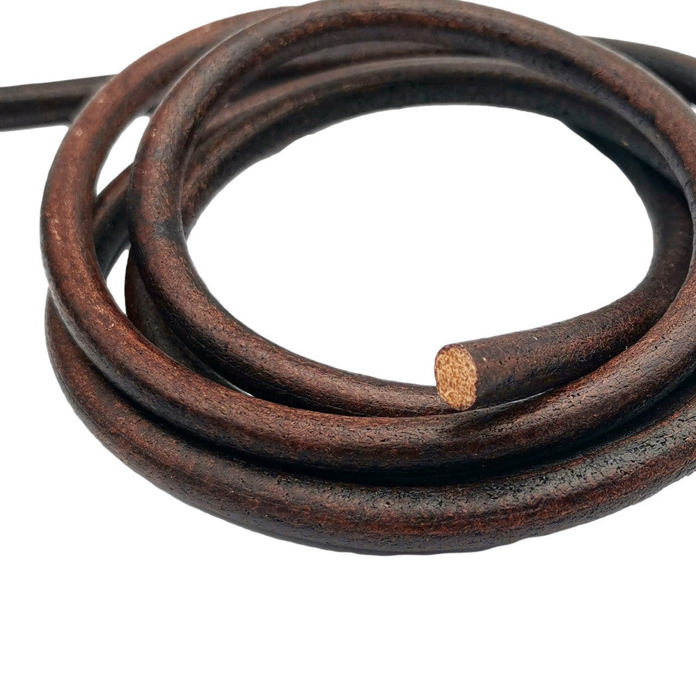 8.0mm Diameter Genuine Leather Cords Antique Brown/Black for Jewelry Making