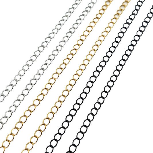 ShapesbyX Chaînes en acier inoxydable non coupées de 4,5 m, or 18 carats/noir pour la fabrication de bijoux, colliers ou décorations de 4 mm de large
