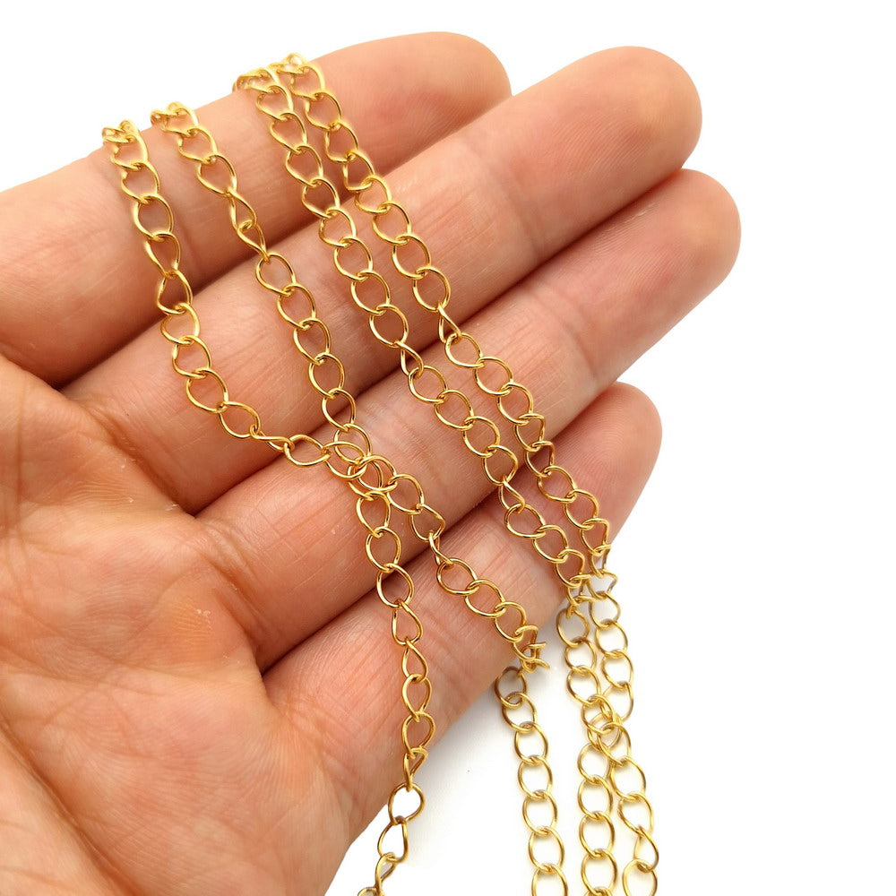 ShapesbyX 5 Yards Uncut Stainless Steel Chains 18K Gold/Black for Jewelry Making 4mm Wide Necklaces or Décor