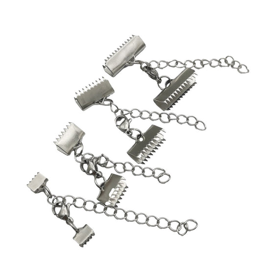 5 Sets Edelstahl-Crimp-Clip-Verschluss, Krallenzähne, Gurtband, Bandende mit Karabiner und Verlängerungskette, 10 mm, 20 mm, 25 mm