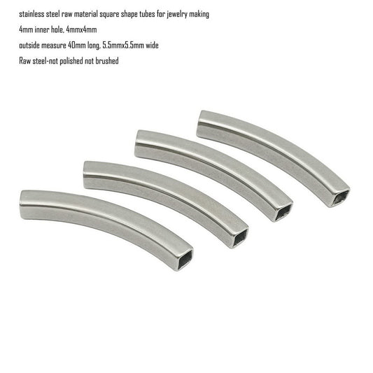 4 Pieces Raw Stainless Steel Tubes/Pipes Square Beads Separators 4mmx4mm/3mmx3mm Inner Jewelry Making