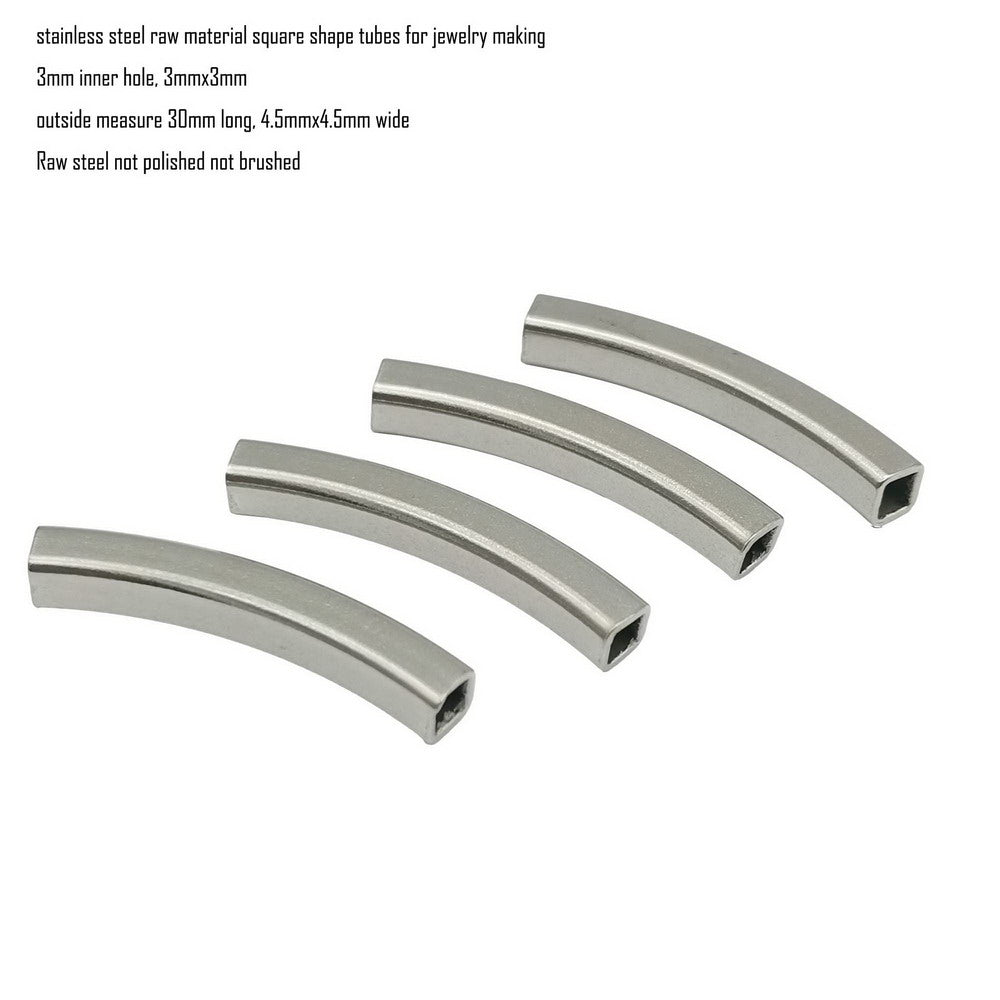 4 Pieces Raw Stainless Steel Tubes/Pipes Square Beads Separators 4mmx4mm/3mmx3mm Inner Jewelry Making