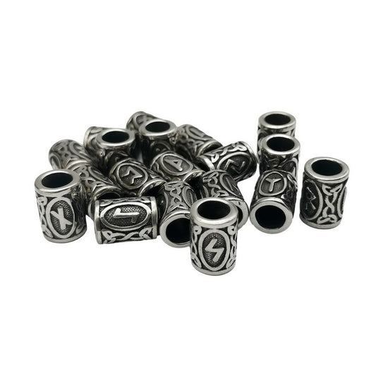 1 Sets 24 Stück Wikinger-Runenperlen aus Stianless-Stahl für die Schmuckherstellung, 6 mm innen, antikes Silber, Haarperlen für 6,0 mm Kordel
