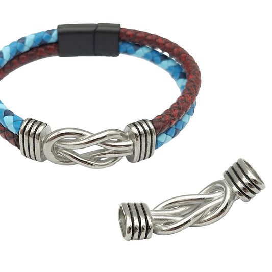 Edelstahl-Knoten-Anhänger für die Armbandherstellung, 12 mm x 6 mm Innenloch zum Einkleben von Lakritz-Lederband
